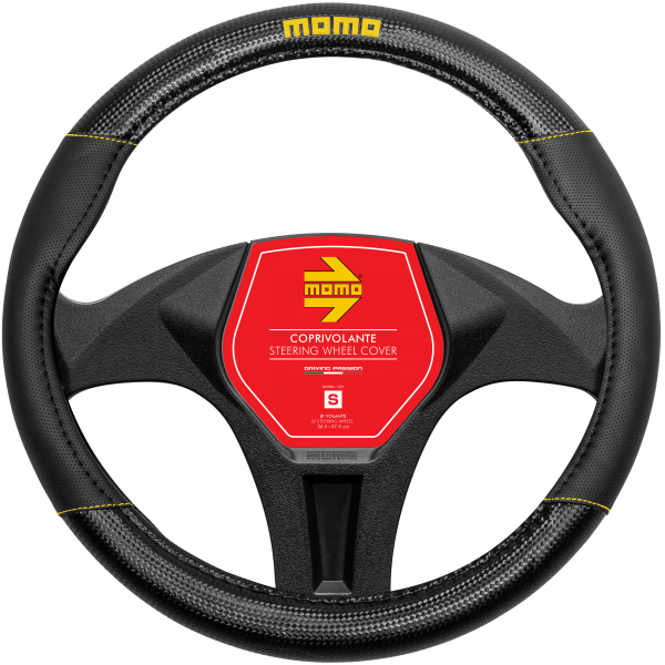 MOMO Universal Car Steering Wheel Cover - Carbon - Yellow